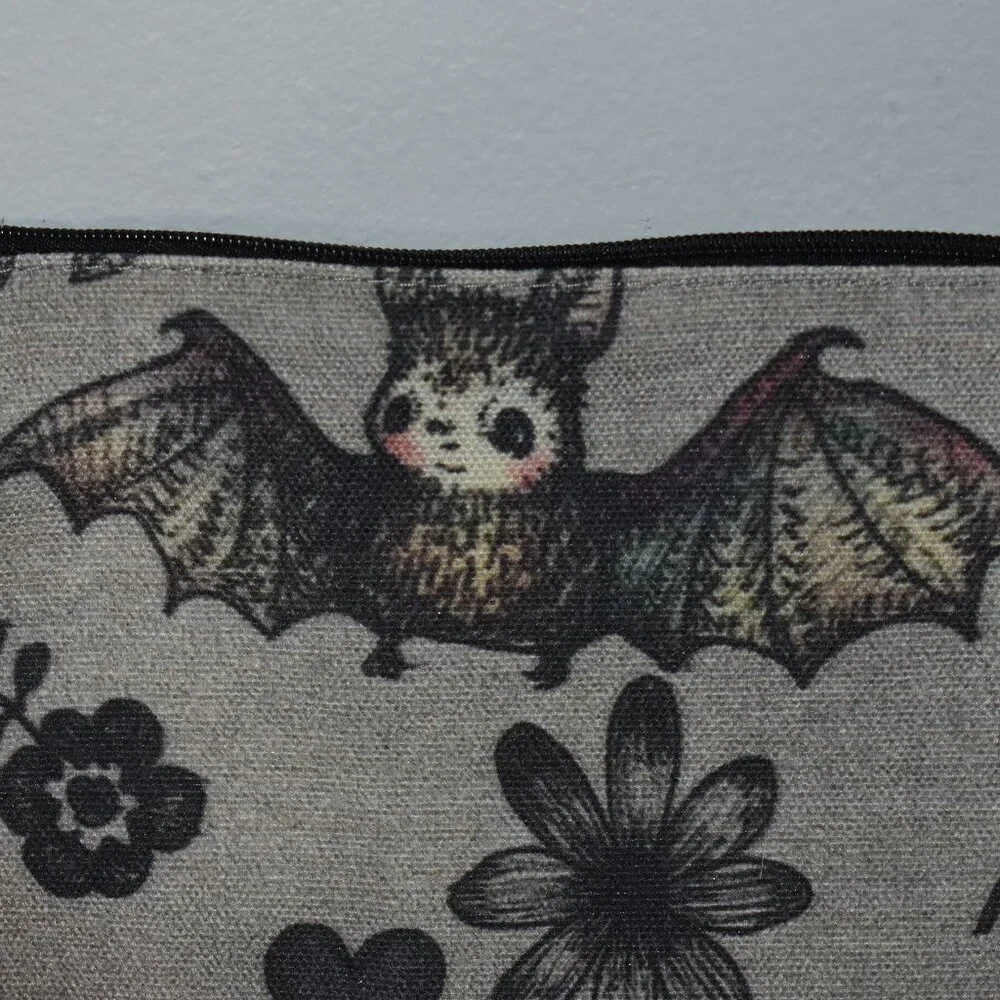 Whimsigoth Gothic Moody Floral Flowers Vampire Bats Small Cosmetic Makeup Bag